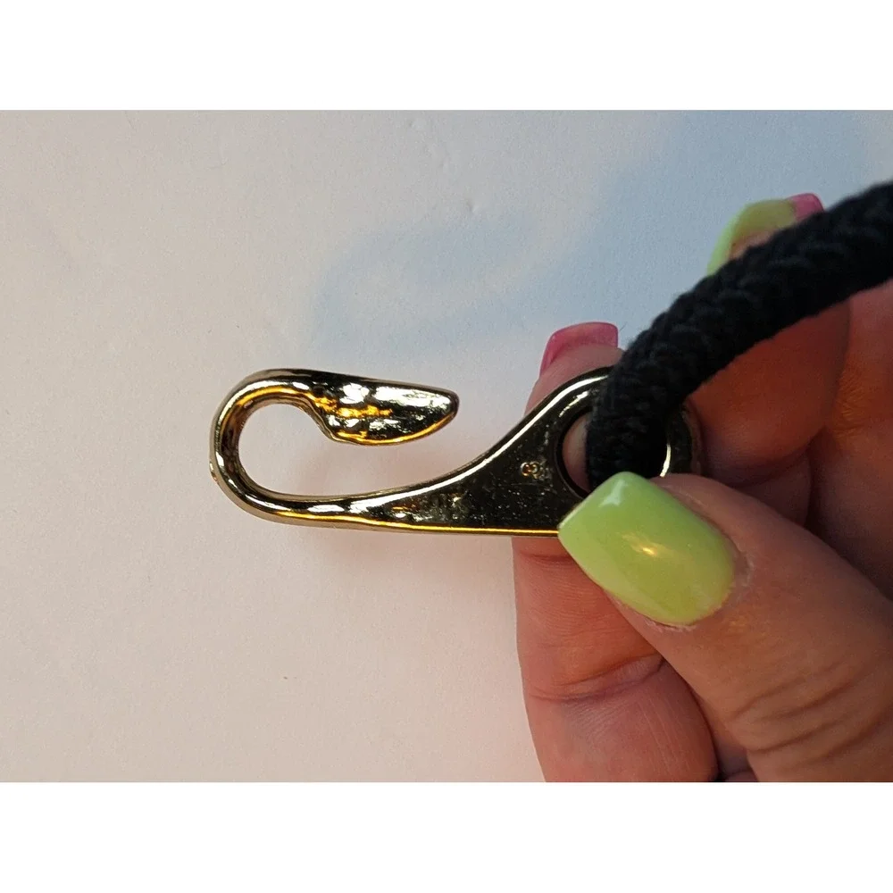 Vintage Leather Shop Black Braided Cord Nautical Knot Elastic Belt Gold Hook S